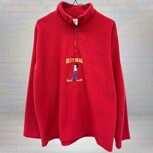 Vintage Betty Boop Red Fleece Pullover Quarter Zip Sweatshirt Size Large